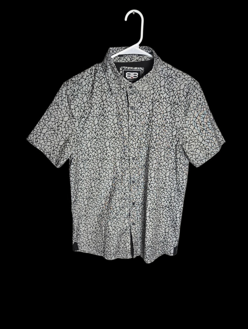 Benjamin Black Men's Button Down Short Sleeve Shirt Size Medium, Artsy Goth Punk